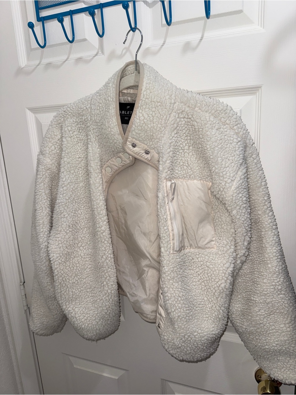 Fabletics Cream Teddy Sherpa Jacket with Zip Pocket
